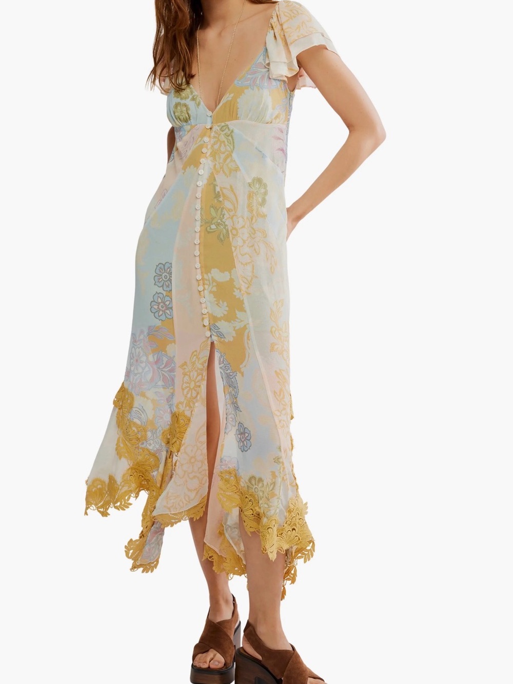 Free People Bali Aurora Flutter Sleeve Midi Dress